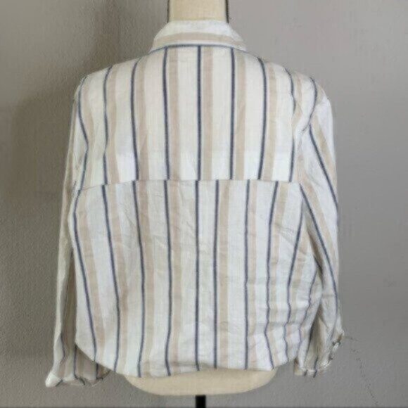 NWOT Rails Rowan Striped Army Linen Lightweight Button Down Jacket - Picture 8 of 14